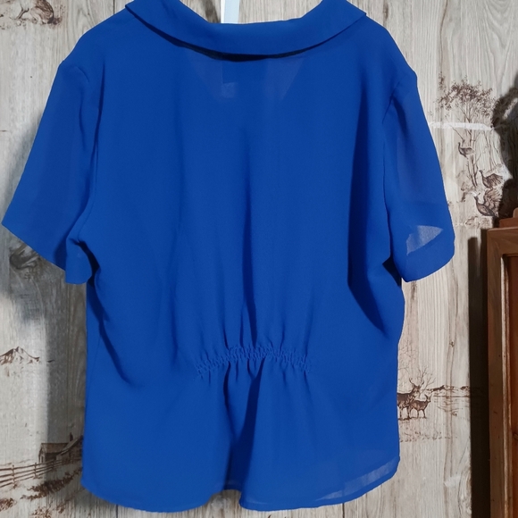 Julian Taylor 90s Y2k Cobalt Blue Chiffon Pleated Button Down Shirt Size… - Picture 2 of 7